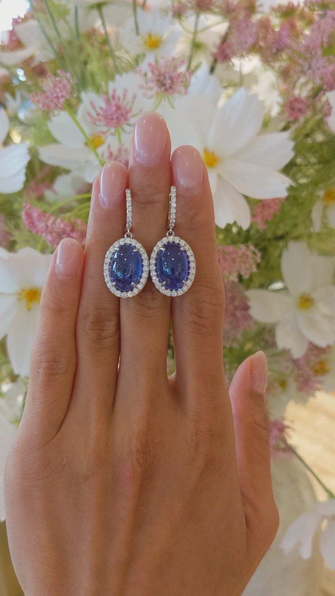 15.79 Ct.Tw. Tanzanite Natural Diamond Pave Earrings, 14K White Gold Size Video