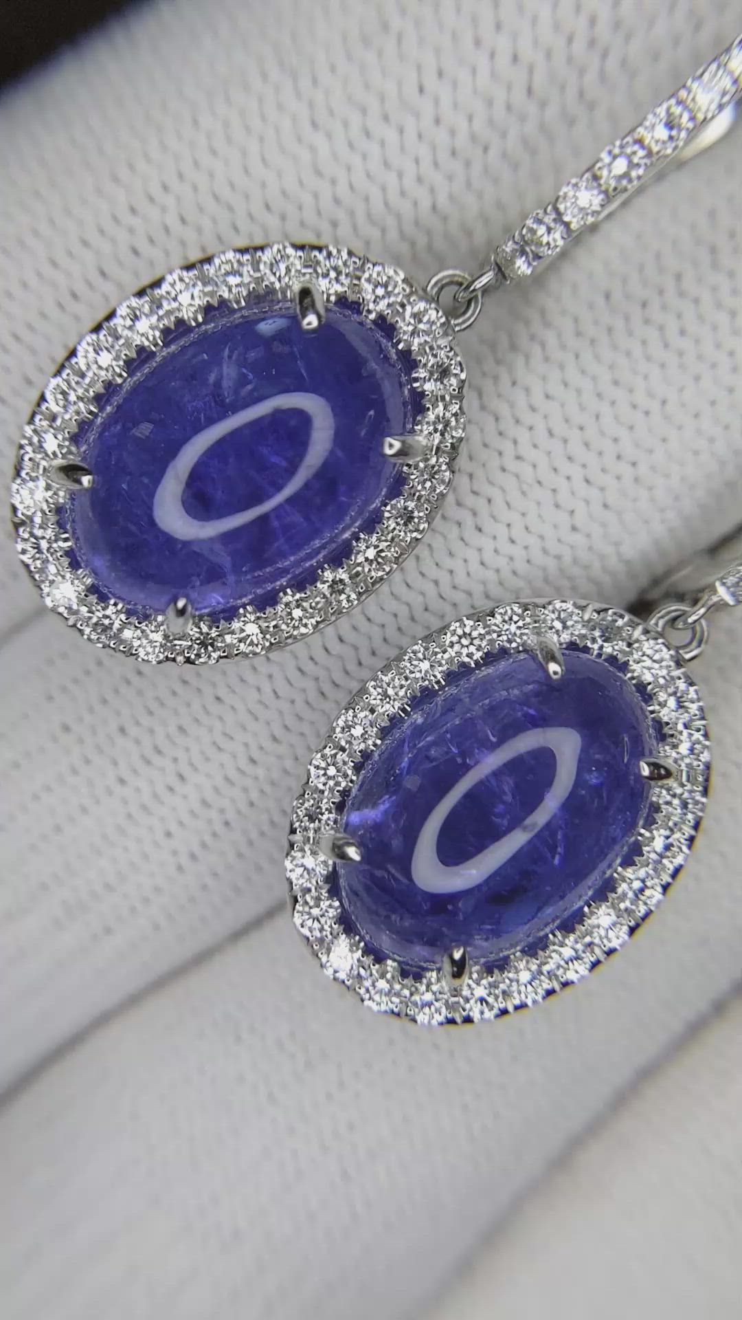 15.79 Ct.Tw. Tanzanite Natural Diamond Pave Earrings, 14K White Gold Size Video