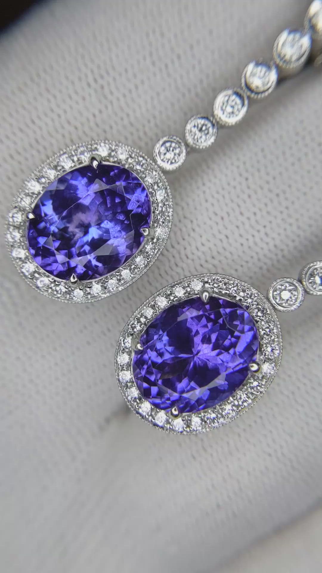 10.10 Ct.Tw. Tanzanite Natural Diamond Pave Earrings, 18K White Gold Size Video