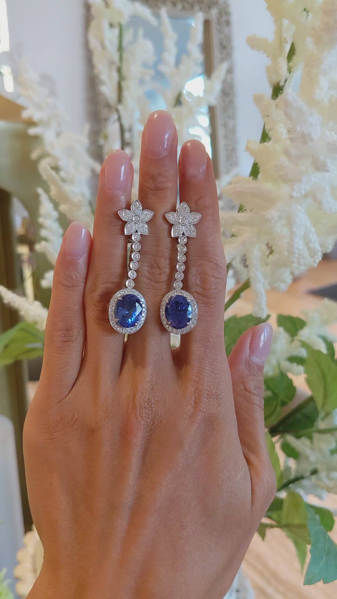 10.10 Ct.Tw. Tanzanite Natural Diamond Pave Earrings, 18K White Gold Size Video
