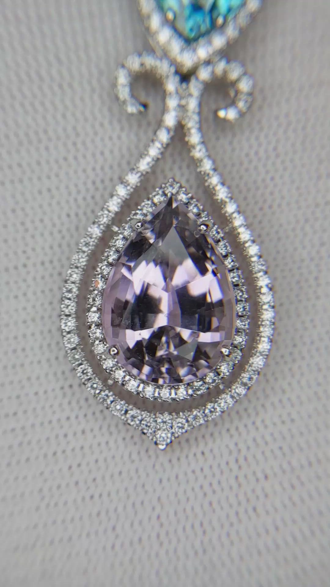 9.65 Ct. Tourmaline Zircon Pave Pendant, 18K White Gold Size Video