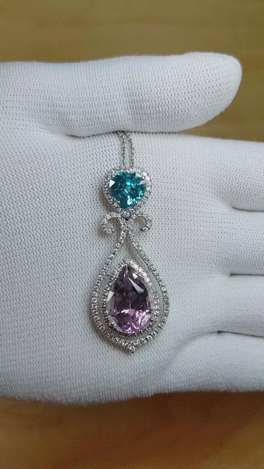 9.65 Ct. Tourmaline Zircon Pave Pendant, 18K White Gold Size Video