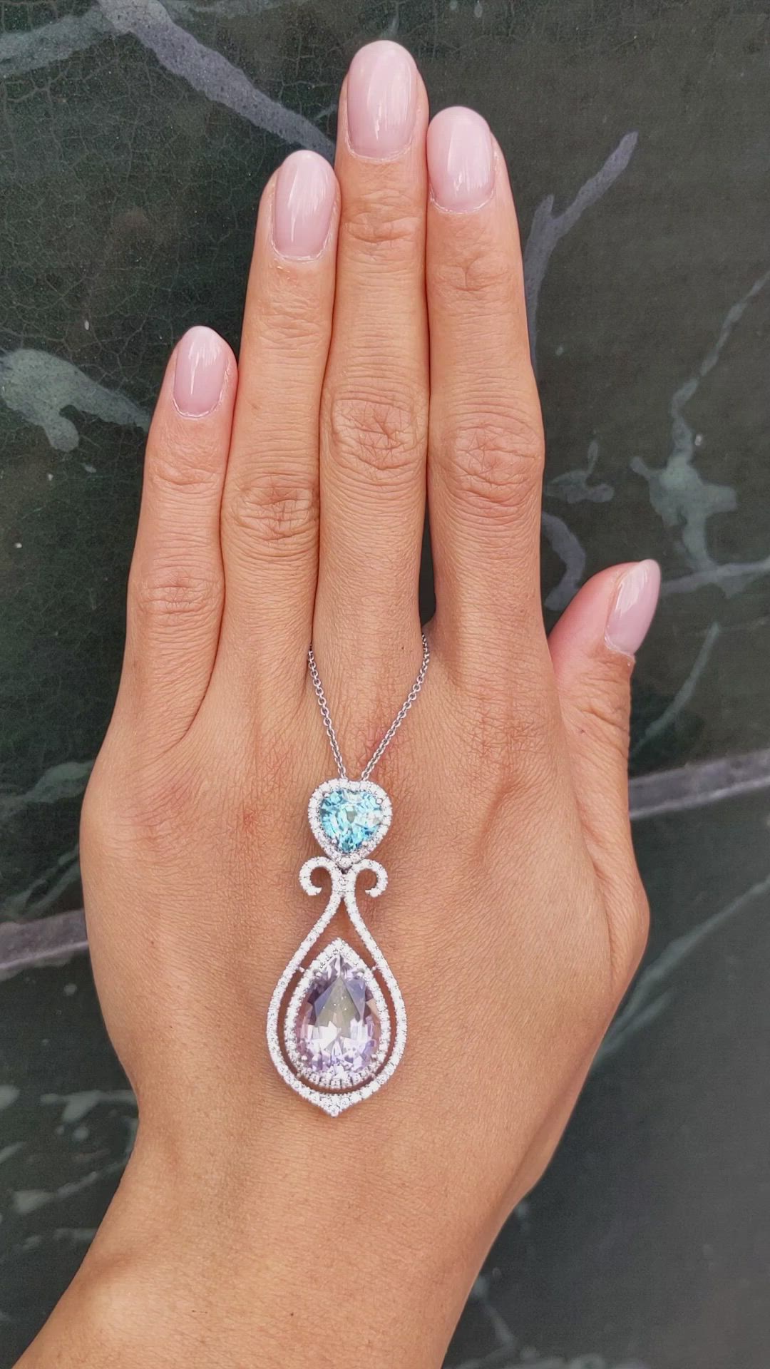9.65 Ct. Tourmaline Zircon Pave Pendant, 18K White Gold Size Video