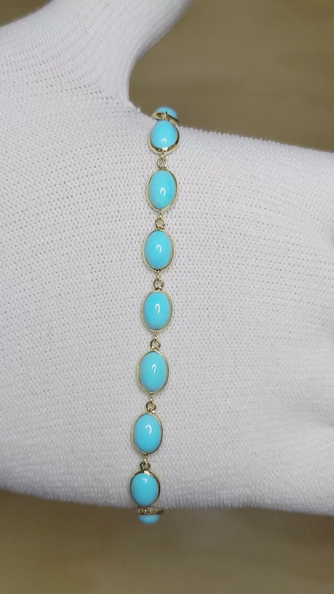 10.65 Ct.Tw.Total Carat Weight Turquoise Bezel Bracelet, 18K White Gold Size Video