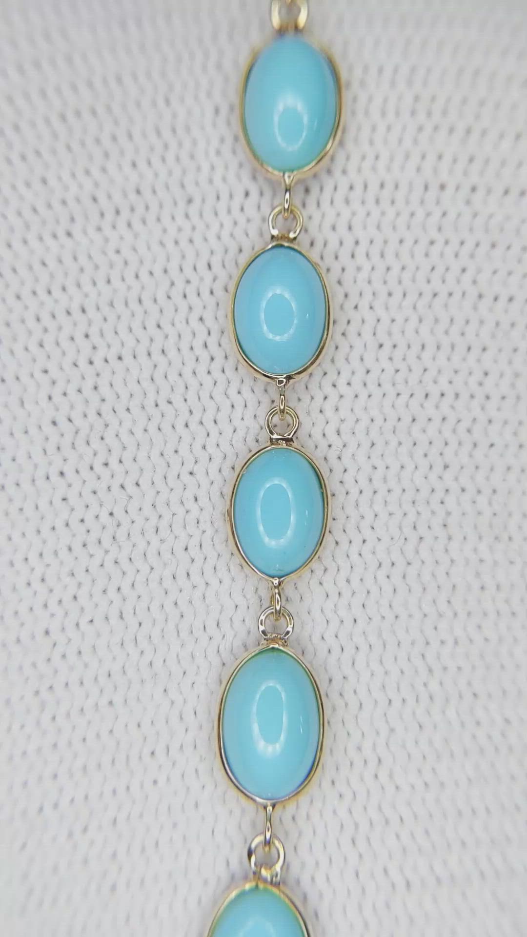 10.65 Ct.Tw.Total Carat Weight Turquoise Bezel Bracelet, 18K White Gold Size Video