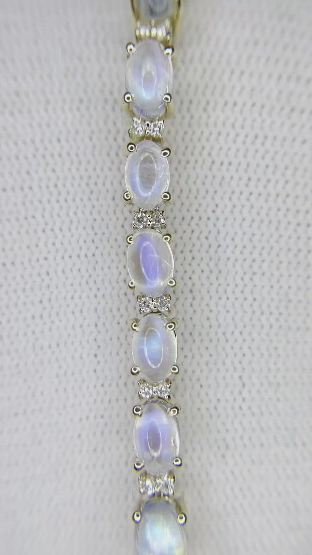 13.70 Ct.Tw.Total Carat Weight Moonstone Natural Diamond Tennis/Line Bracelet, 14K Yellow Gold Size Video