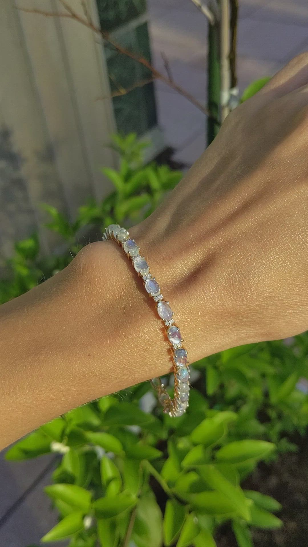 13.70 Ct.Tw.Total Carat Weight Moonstone Natural Diamond Tennis/Line Bracelet, 14K Yellow Gold Size Video