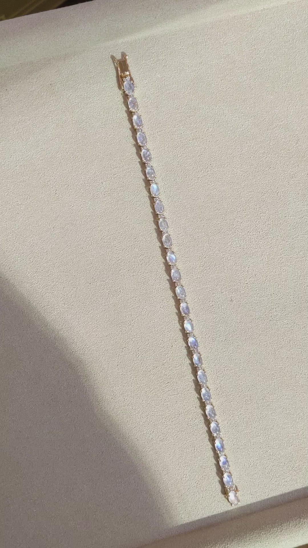 13.70 Ct.Tw.Total Carat Weight Moonstone Natural Diamond Tennis/Line Bracelet, 14K Yellow Gold Size Video