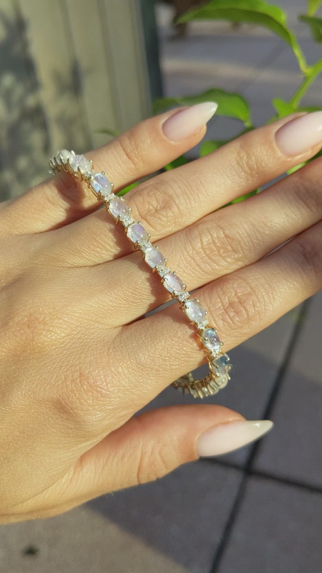 13.70 Ct.Tw.Total Carat Weight Moonstone Natural Diamond Tennis/Line Bracelet, 14K Yellow Gold Size Video
