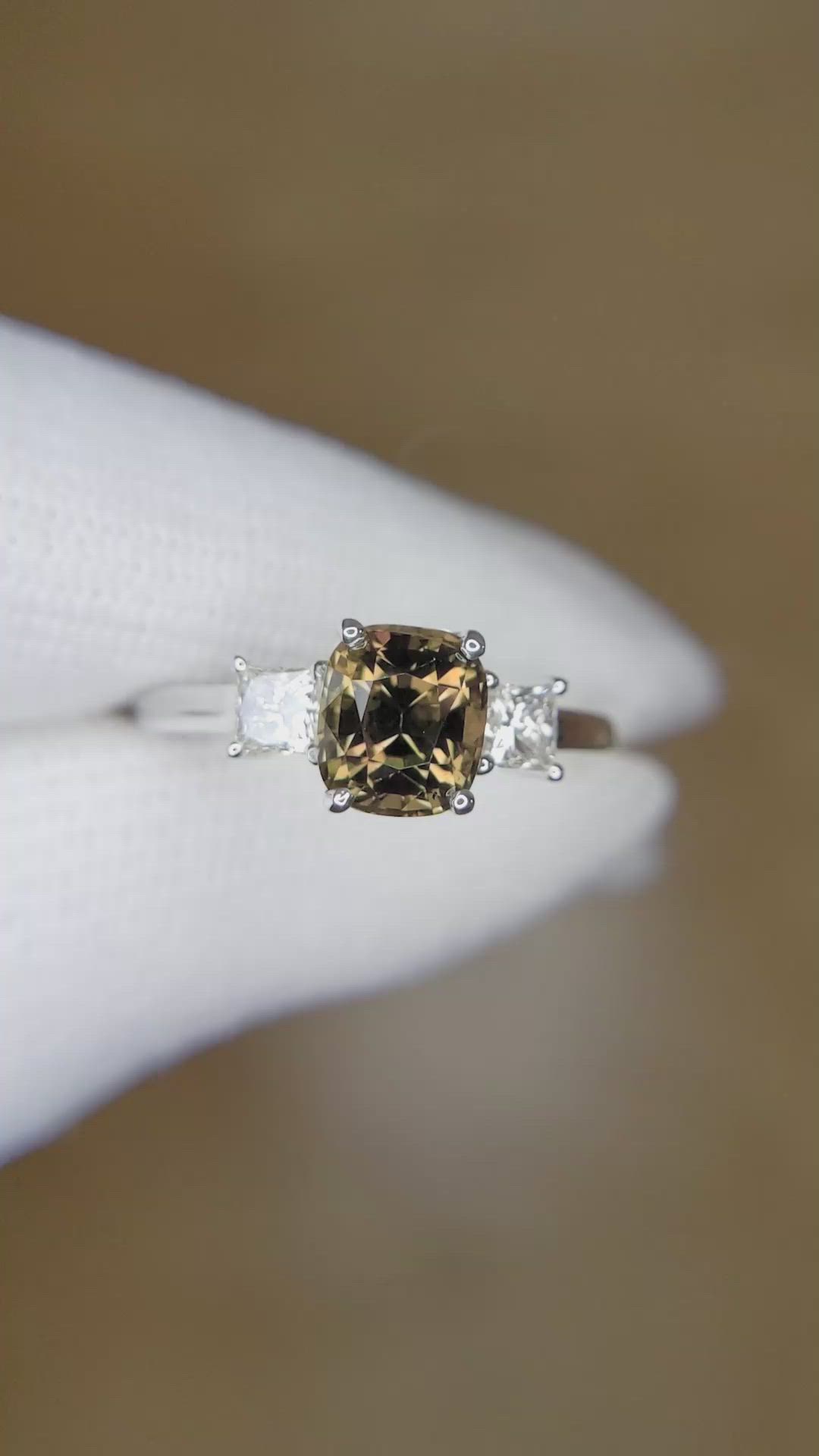 1.67 Ct. Alexandrite Natural Diamond Three Stone Ring, 14K White Gold Size Video