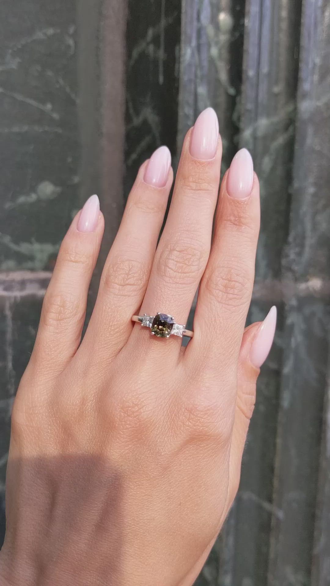 1.67 Ct. Alexandrite Natural Diamond Three Stone Ring, 14K White Gold Size Video