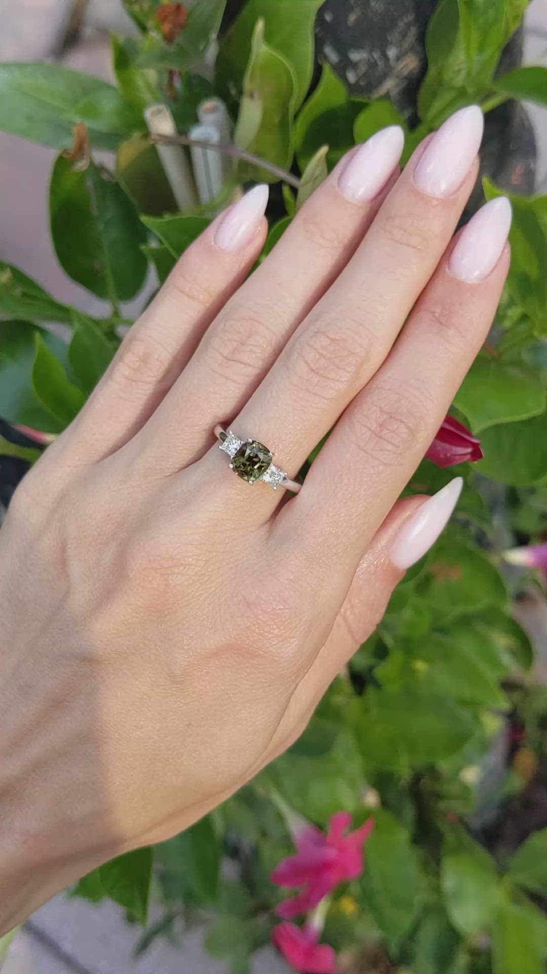 1.67 Ct. Alexandrite Natural Diamond Three Stone Ring, 14K White Gold Size Video