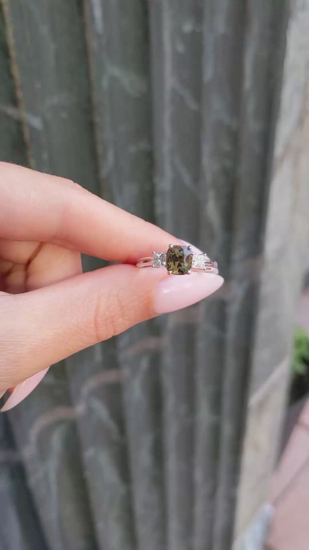 1.67 Ct. Alexandrite Natural Diamond Three Stone Ring, 14K White Gold Size Video