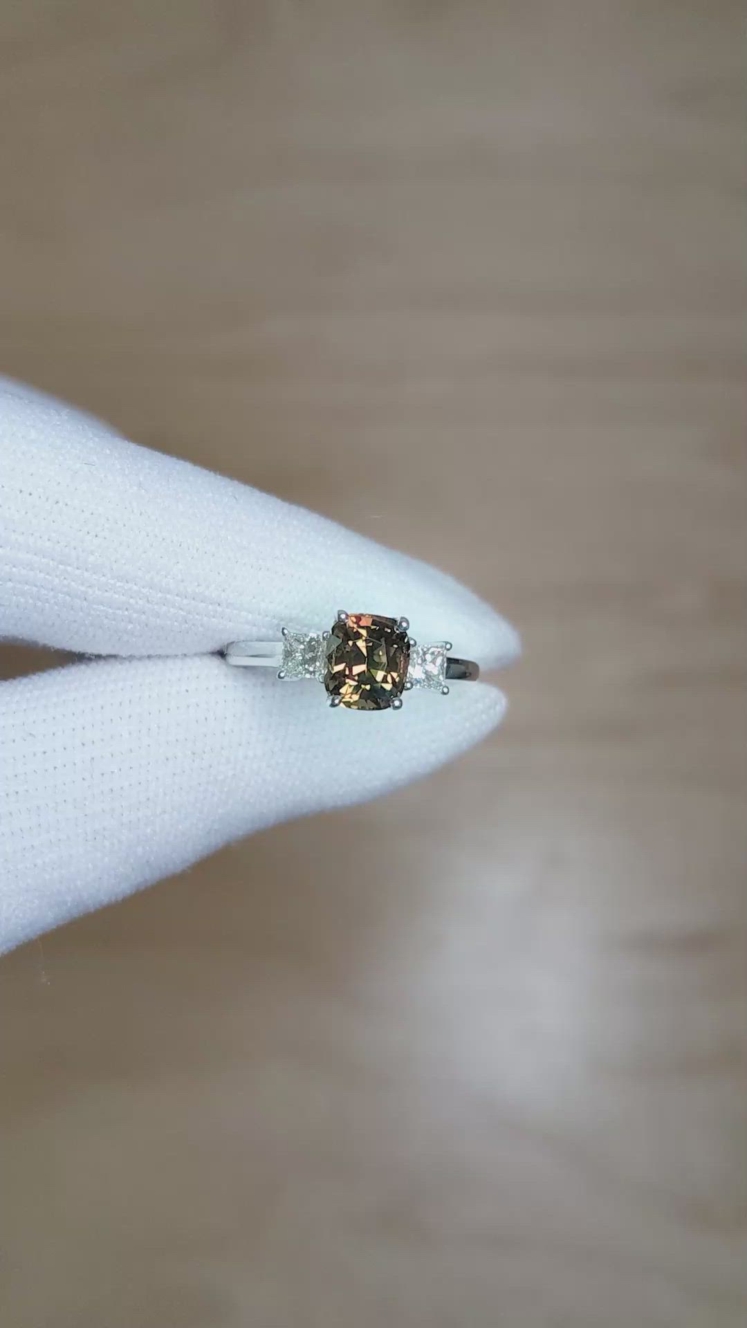 1.67 Ct. Alexandrite Natural Diamond Three Stone Ring, 14K White Gold Size Video