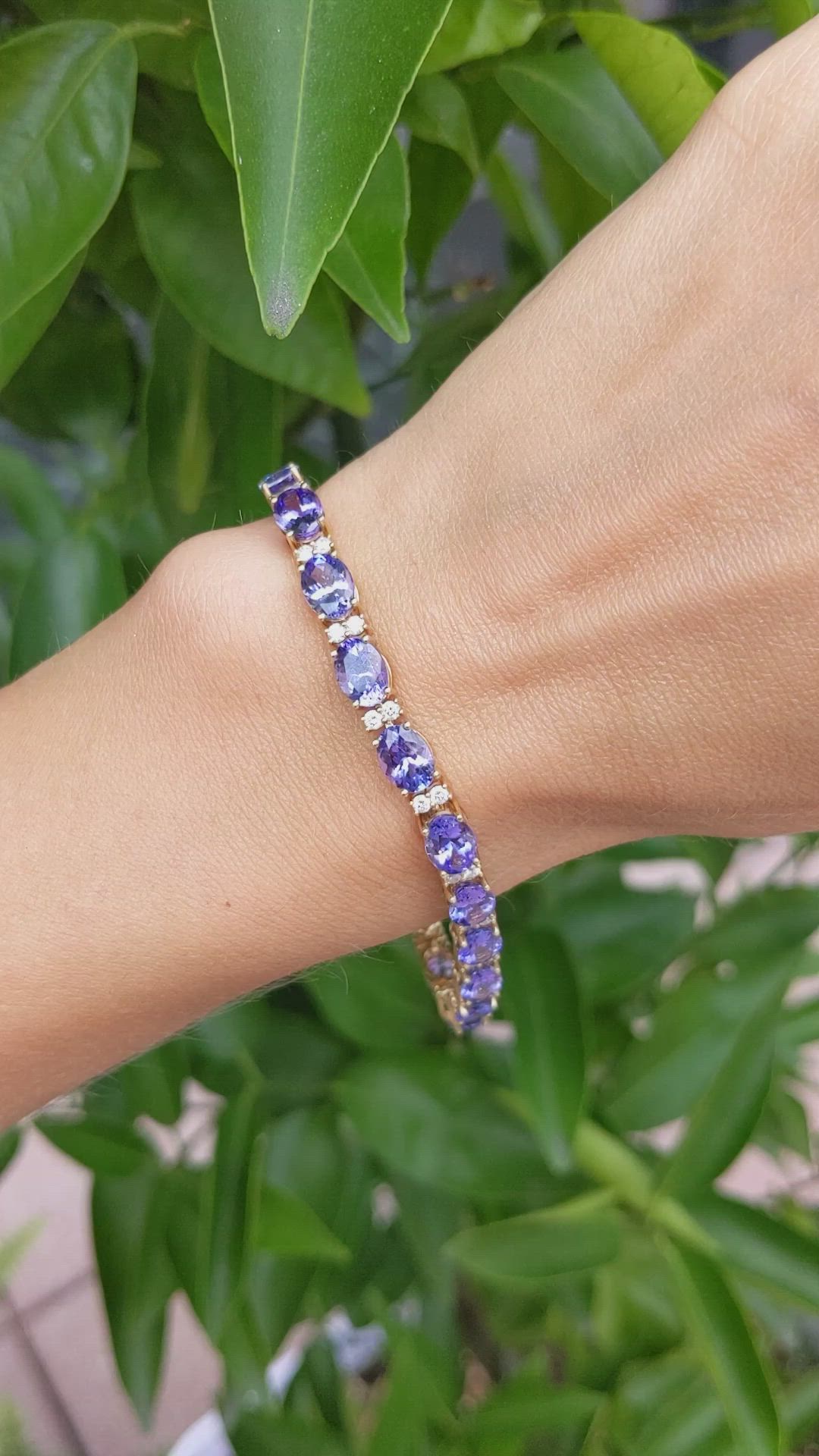 16.45 Ct.Tw.Total Carat Weight Tanzanite Natural Diamond Tennis/Line Bracelet, 14K Yellow Gold Size Video