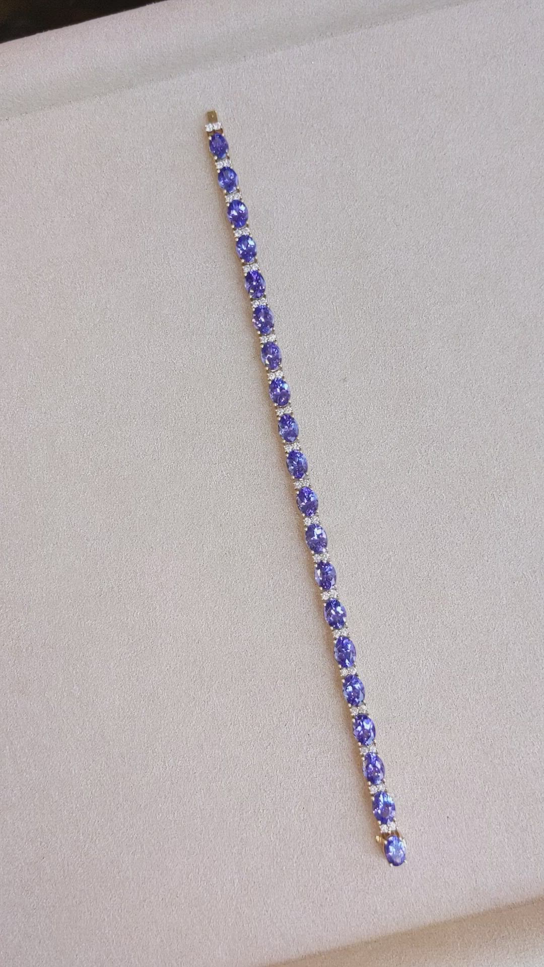 16.45 Ct.Tw.Total Carat Weight Tanzanite Natural Diamond Tennis/Line Bracelet, 14K Yellow Gold Size Video