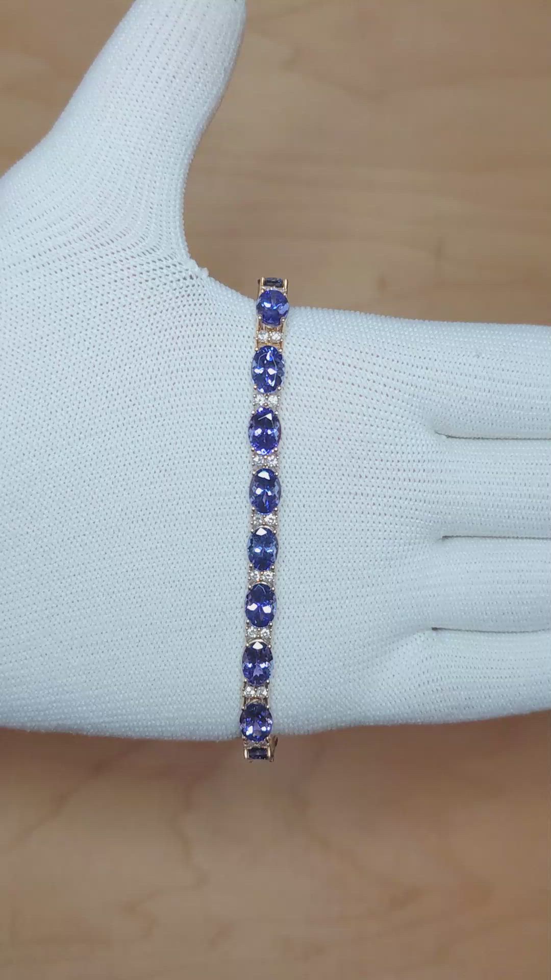 16.45 Ct.Tw.Total Carat Weight Tanzanite Natural Diamond Tennis/Line Bracelet, 14K Yellow Gold Size Video