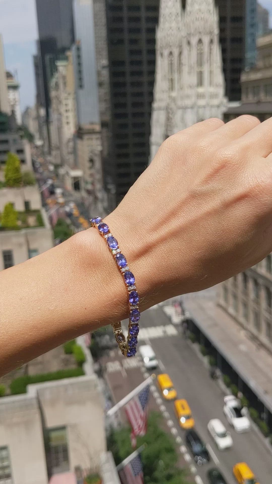 16.45 Ct.Tw.Total Carat Weight Tanzanite Natural Diamond Tennis/Line Bracelet, 14K Yellow Gold Size Video