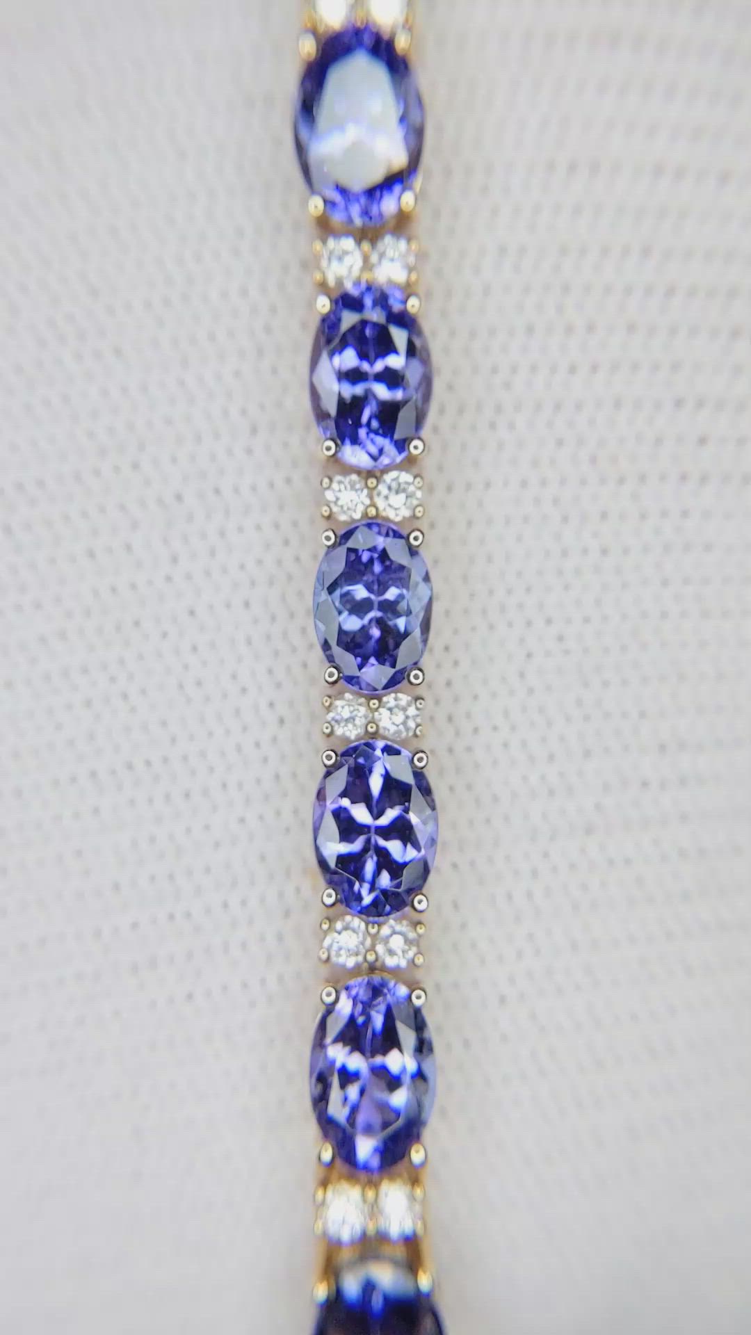 16.45 Ct.Tw.Total Carat Weight Tanzanite Natural Diamond Tennis/Line Bracelet, 14K Yellow Gold Size Video