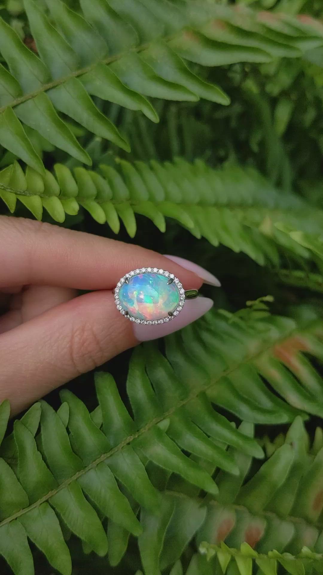 3.66 Ct. Opal Natural Diamond Pave Ring, 14K White Gold Size Video