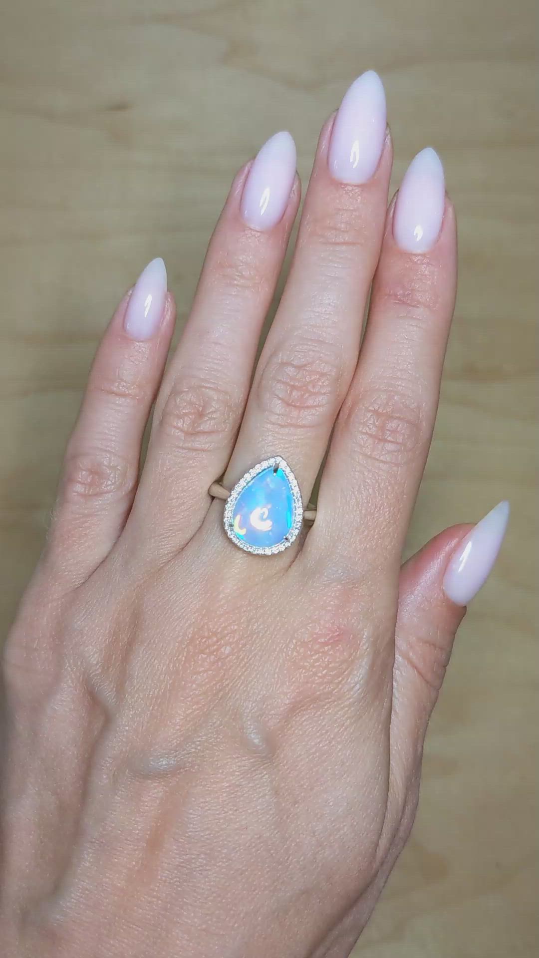 4.74 Ct. Opal Natural Diamond Pave Ring, 14K White Gold Size Video