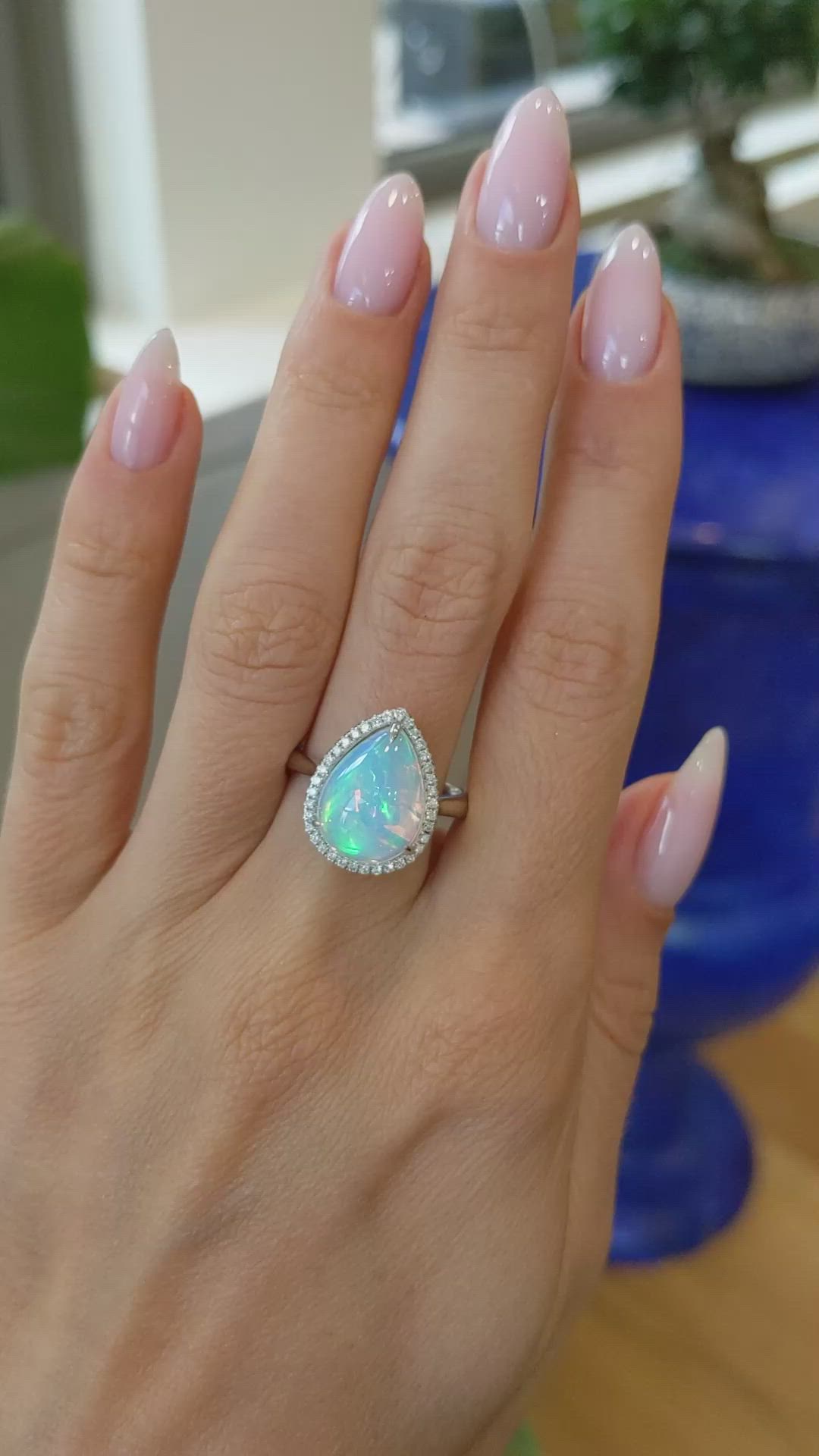 4.74 Ct. Opal Natural Diamond Pave Ring, 14K White Gold Size Video