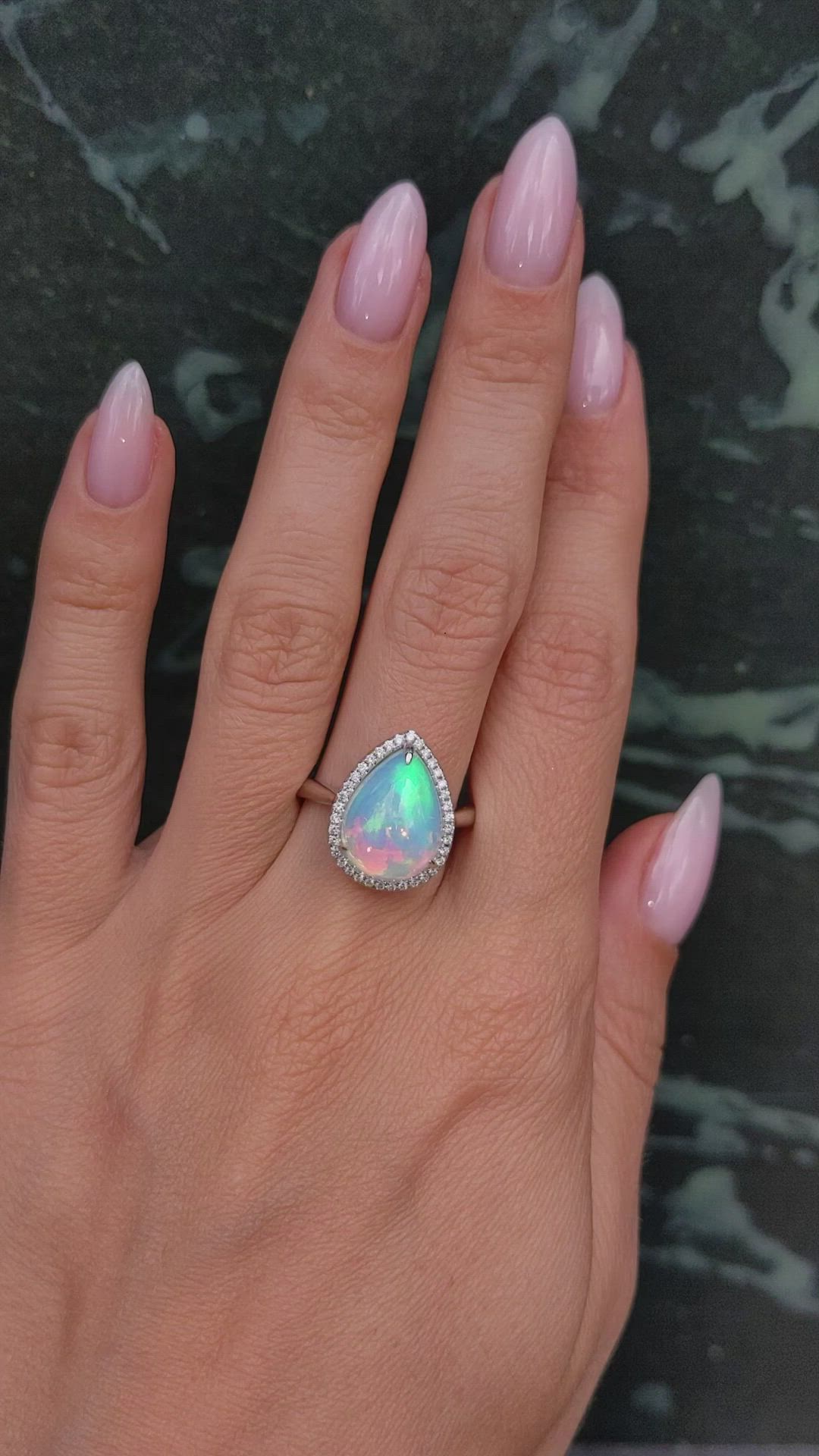 4.74 Ct. Opal Natural Diamond Pave Ring, 14K White Gold Size Video