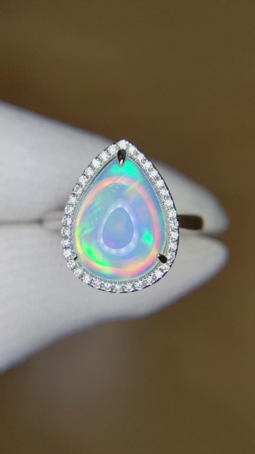 4.74 Ct. Opal Natural Diamond Pave Ring, 14K White Gold Size Video