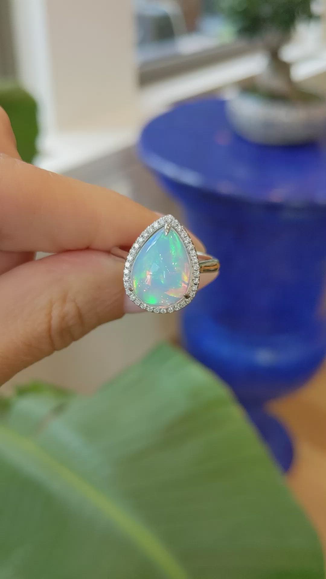 4.74 Ct. Opal Natural Diamond Pave Ring, 14K White Gold Size Video