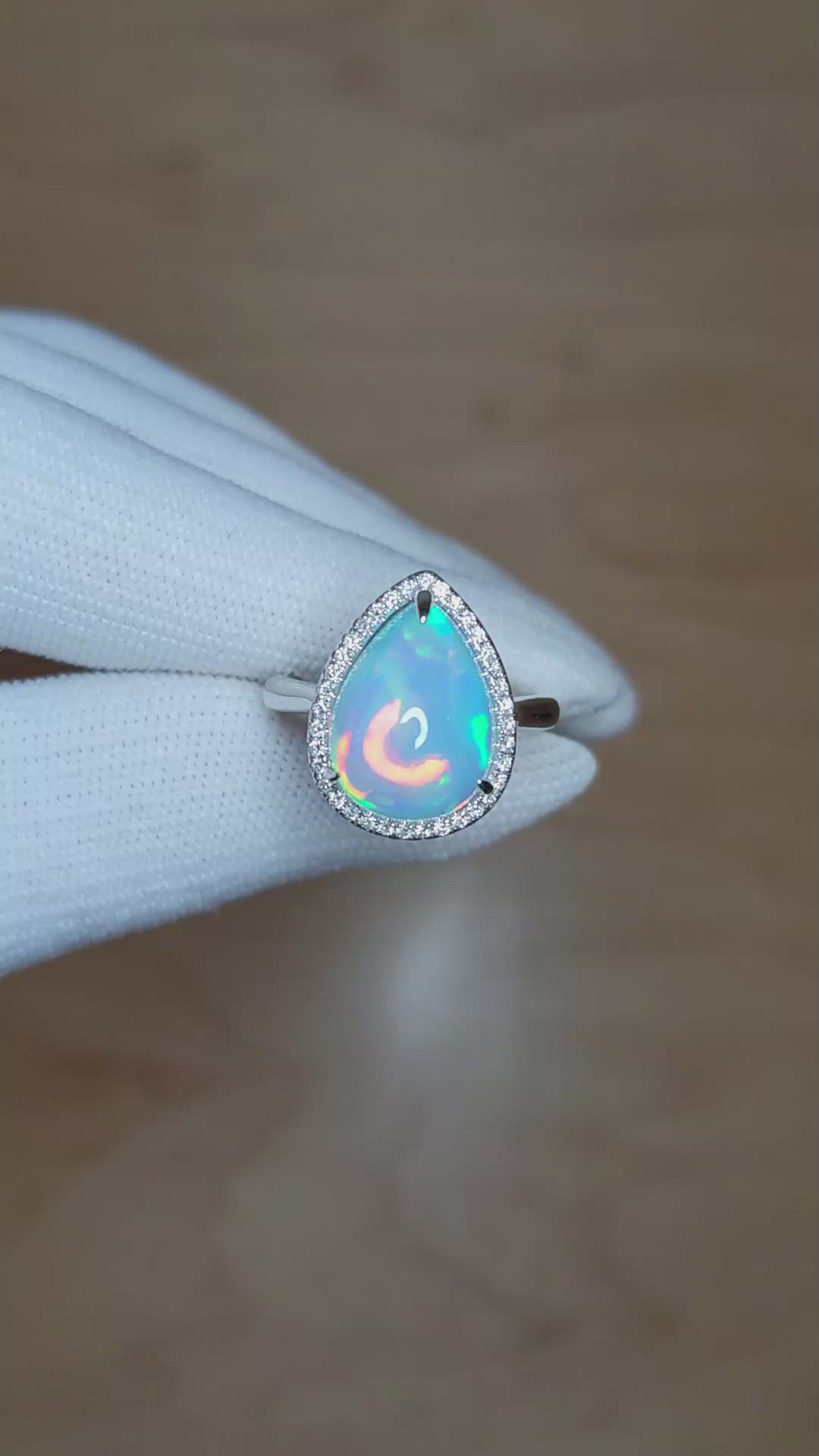 4.74 Ct. Opal Natural Diamond Pave Ring, 14K White Gold Size Video