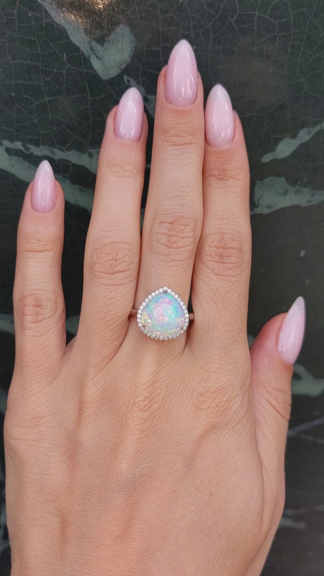 4.52 Ct. Opal Natural Diamond Pave Ring, 14K White Gold Size Video