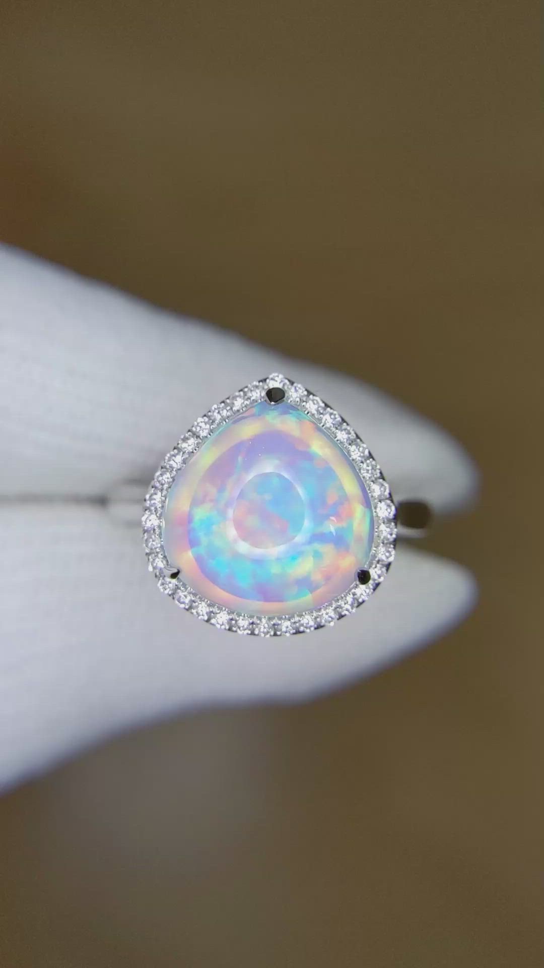 4.52 Ct. Opal Natural Diamond Pave Ring, 14K White Gold Size Video