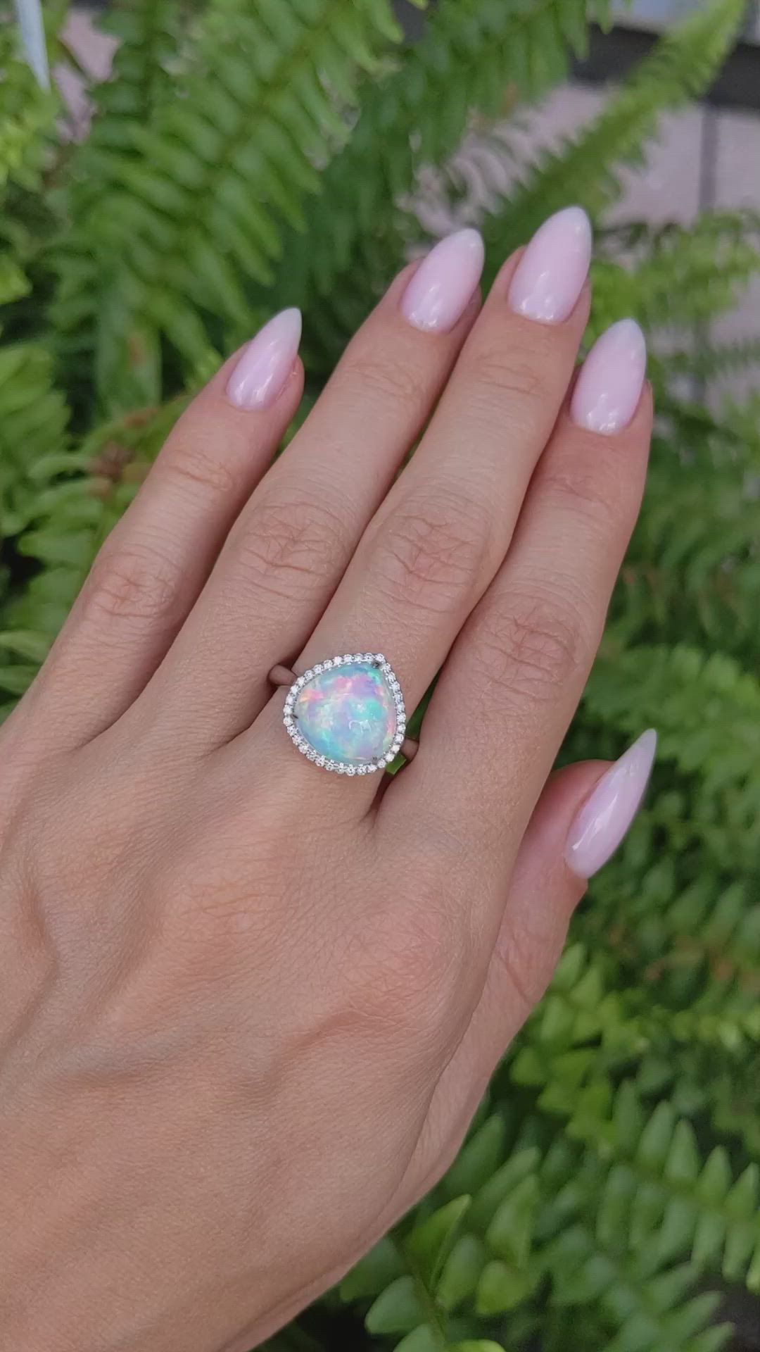 4.52 Ct. Opal Natural Diamond Pave Ring, 14K White Gold Size Video
