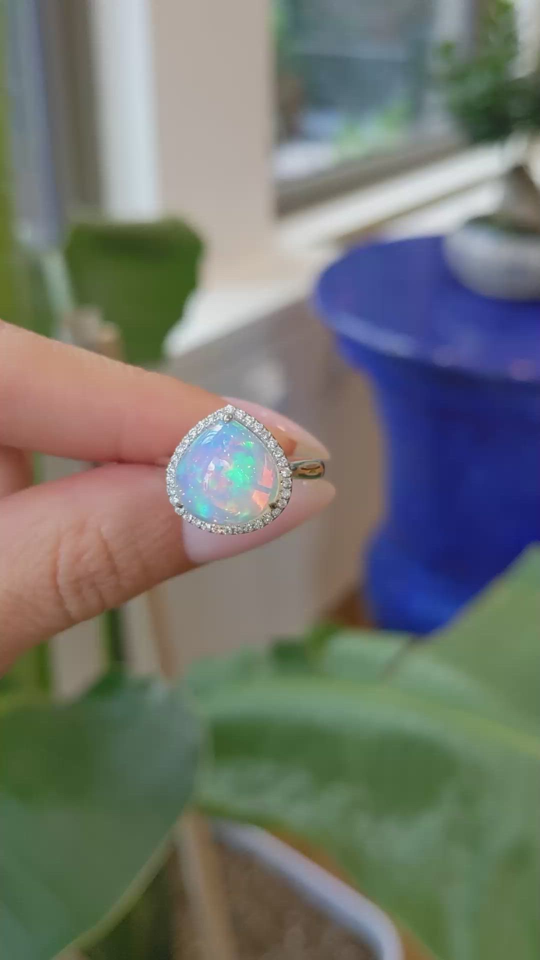 4.52 Ct. Opal Natural Diamond Pave Ring, 14K White Gold Size Video