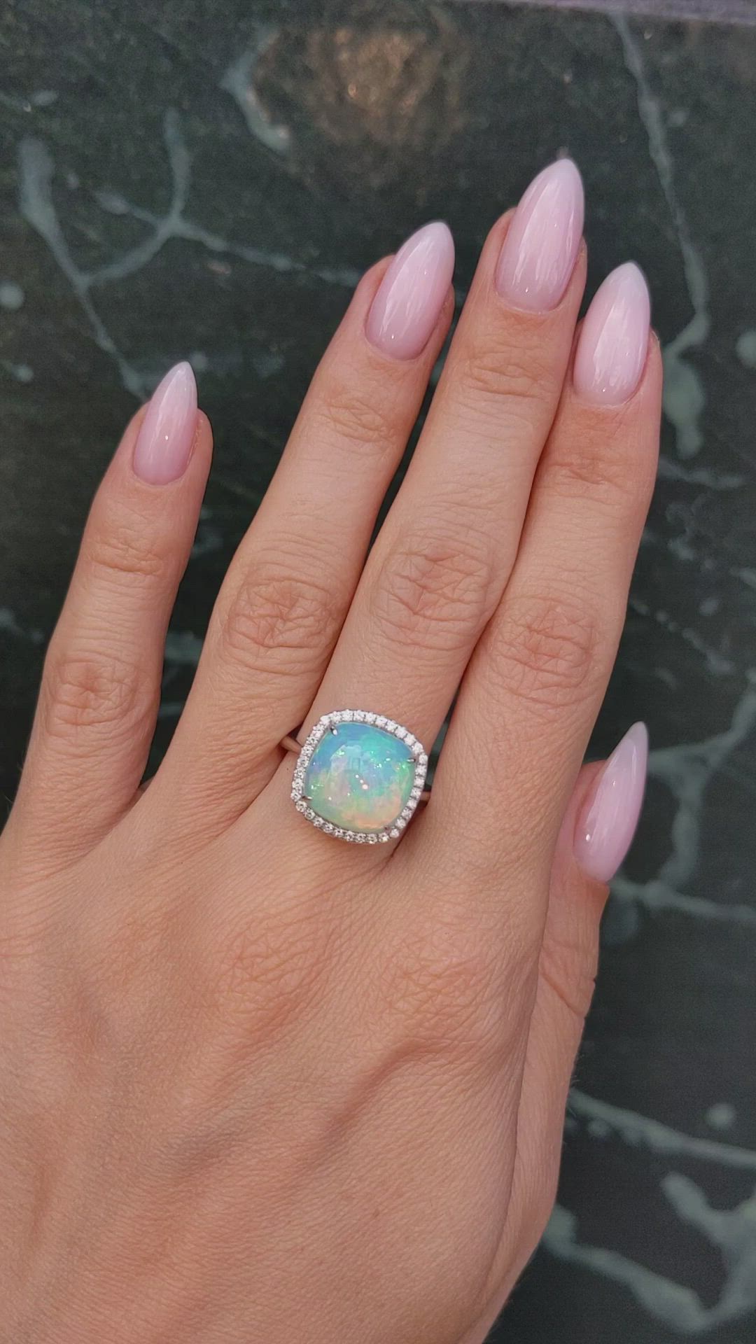 4.22 Ct. Opal Natural Diamond Pave Ring, 14K White Gold Size Video