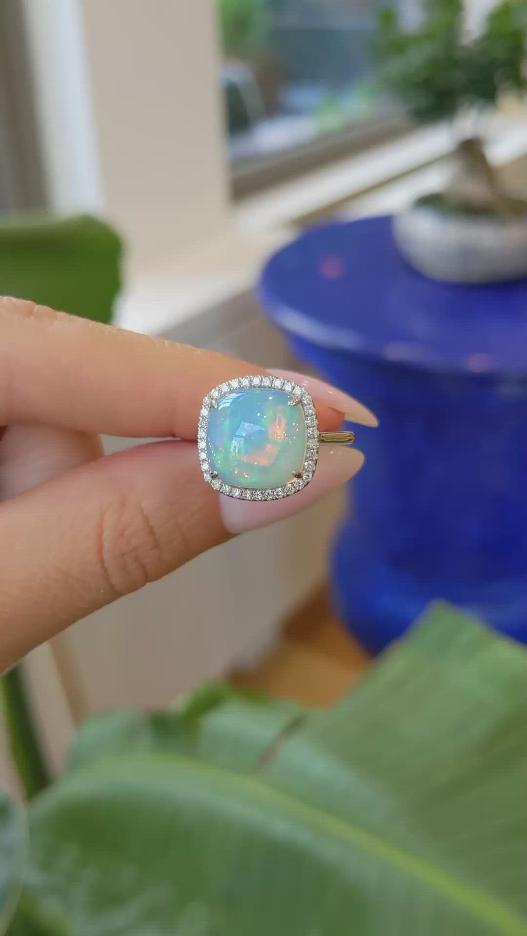 4.22 Ct. Opal Natural Diamond Pave Ring, 14K White Gold Size Video
