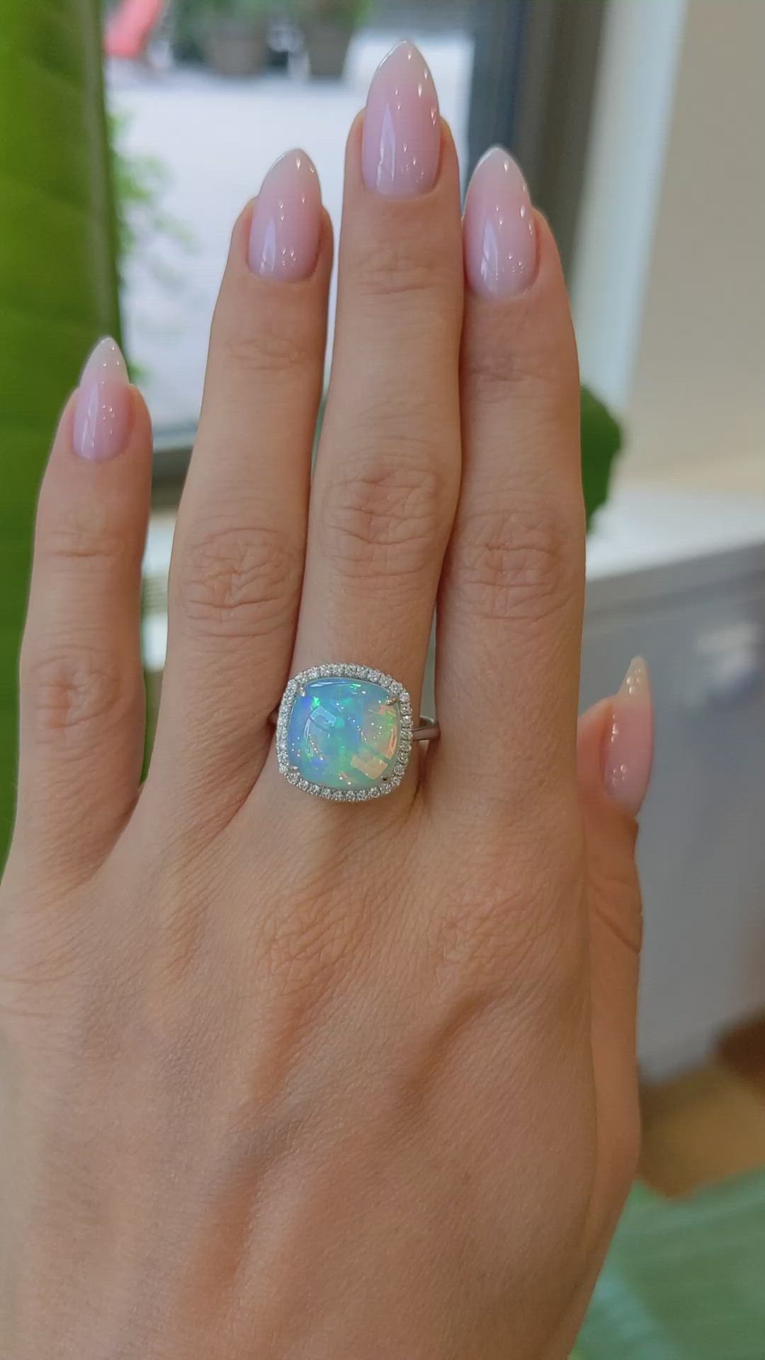 4.22 Ct. Opal Natural Diamond Pave Ring, 14K White Gold Size Video