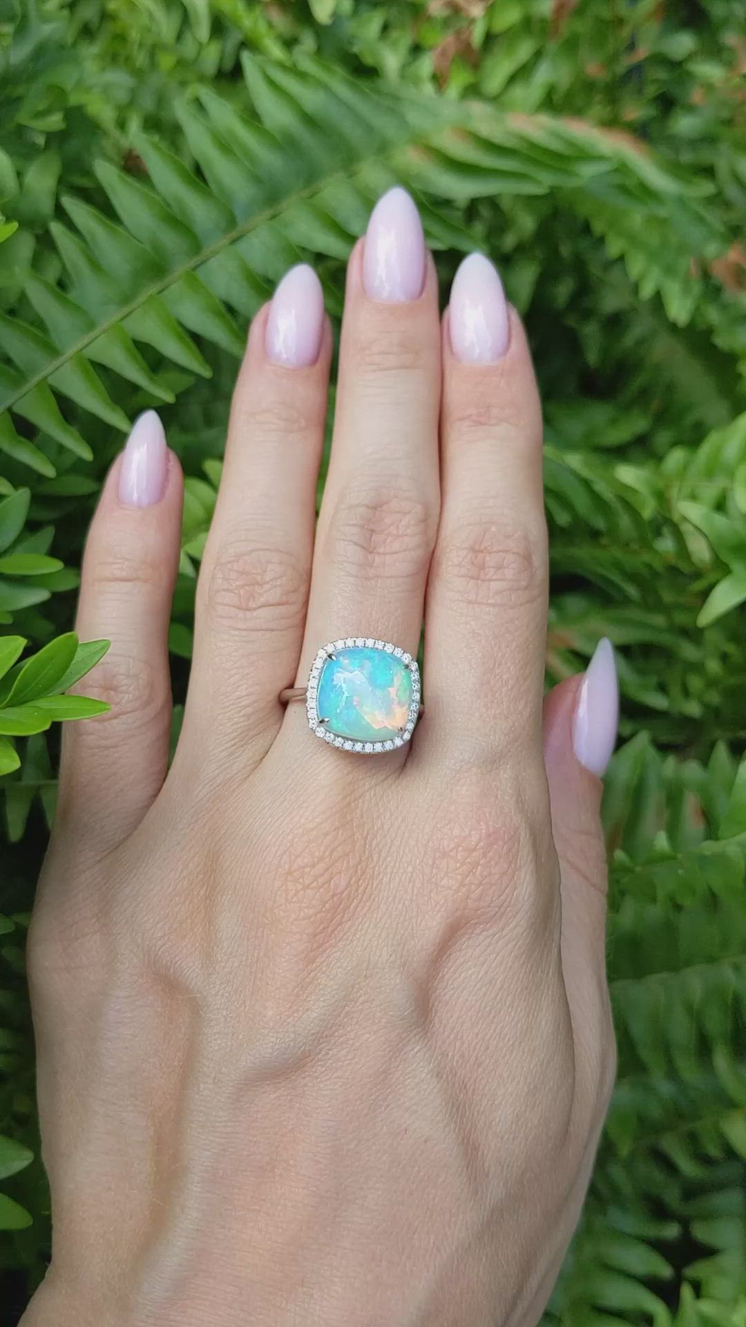 4.22 Ct. Opal Natural Diamond Pave Ring, 14K White Gold Size Video