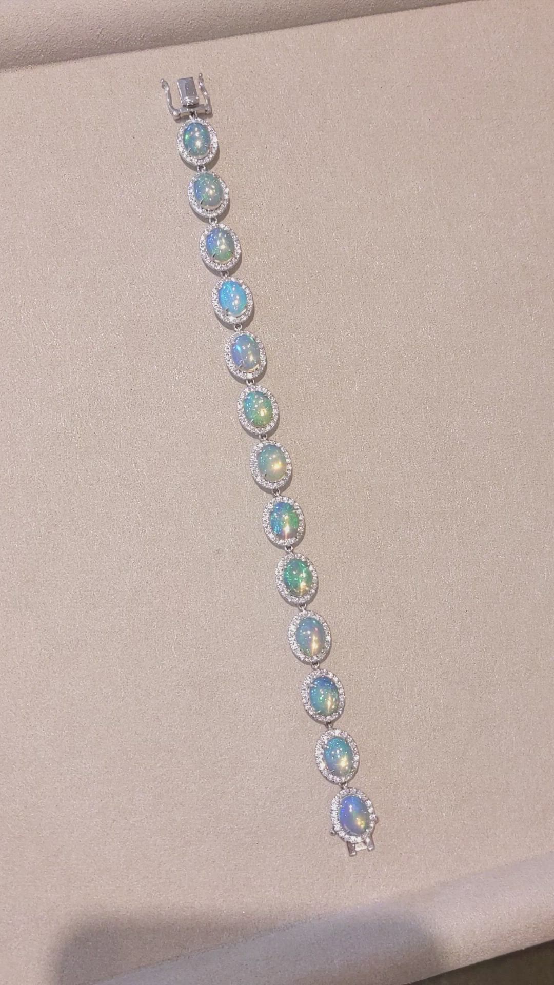 14.30 Ct.Tw. Opal Natural Diamond Pave Bracelet, 14K White Gold Size Video