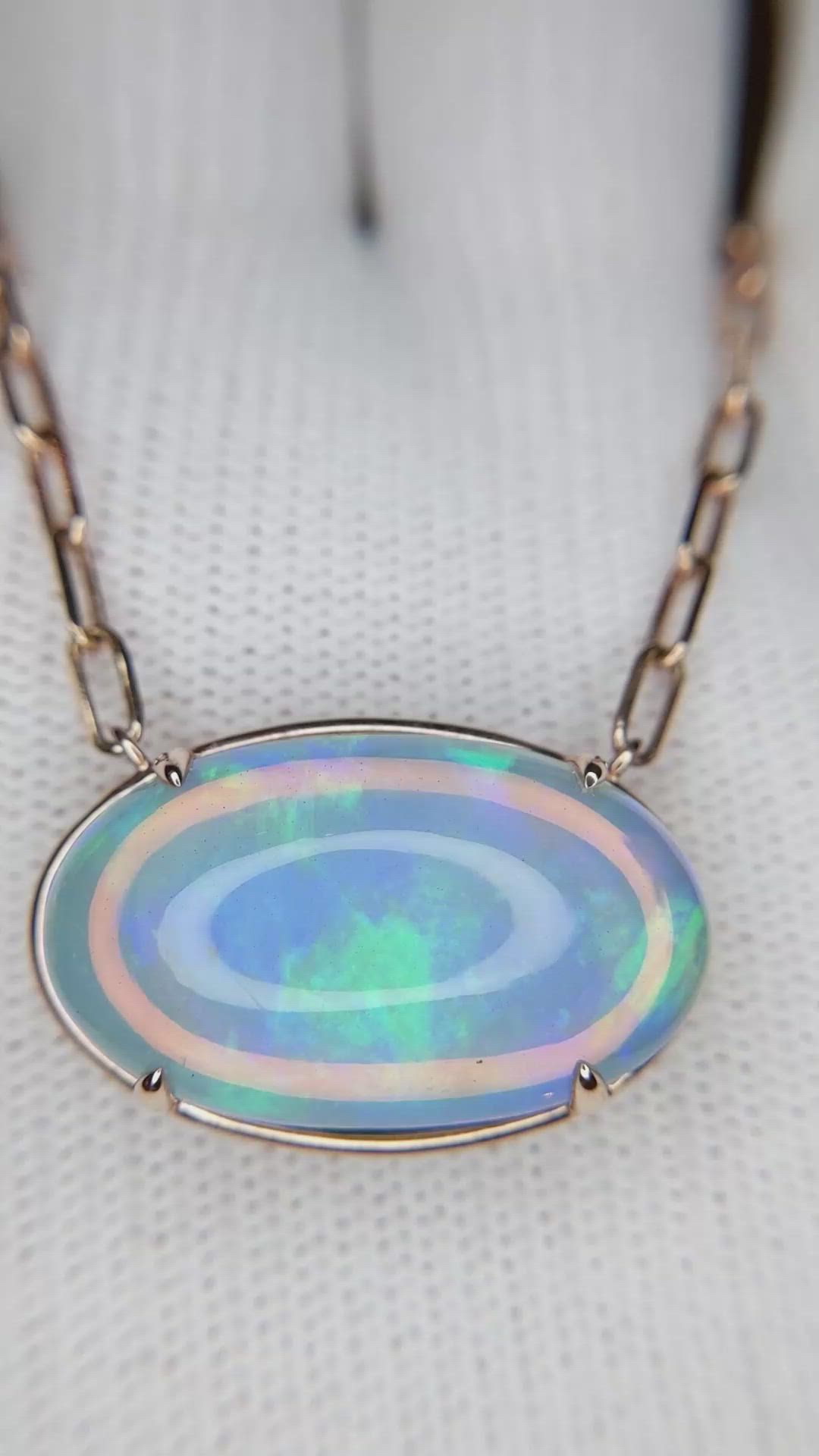 14.45 Ct. Opal Antique Style Necklace, 14K Rose Gold Size Video