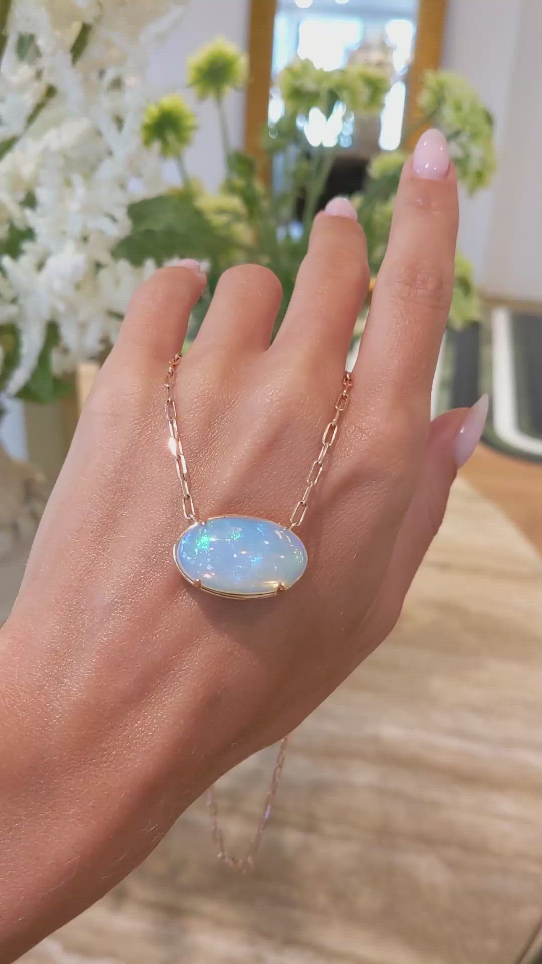 14.45 Ct. Opal Antique Style Necklace, 14K Rose Gold Size Video