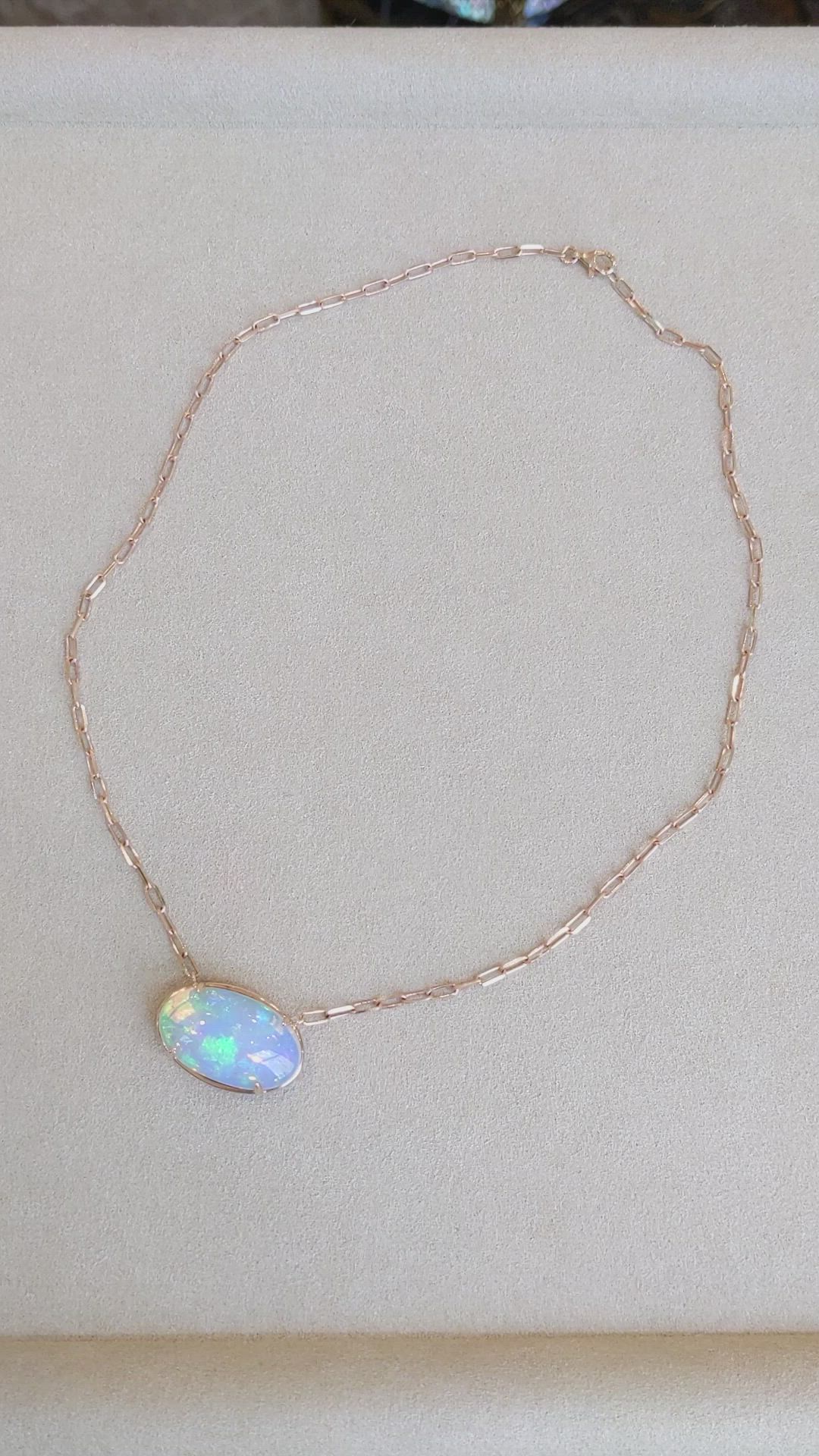 14.45 Ct. Opal Antique Style Necklace, 14K Rose Gold Size Video
