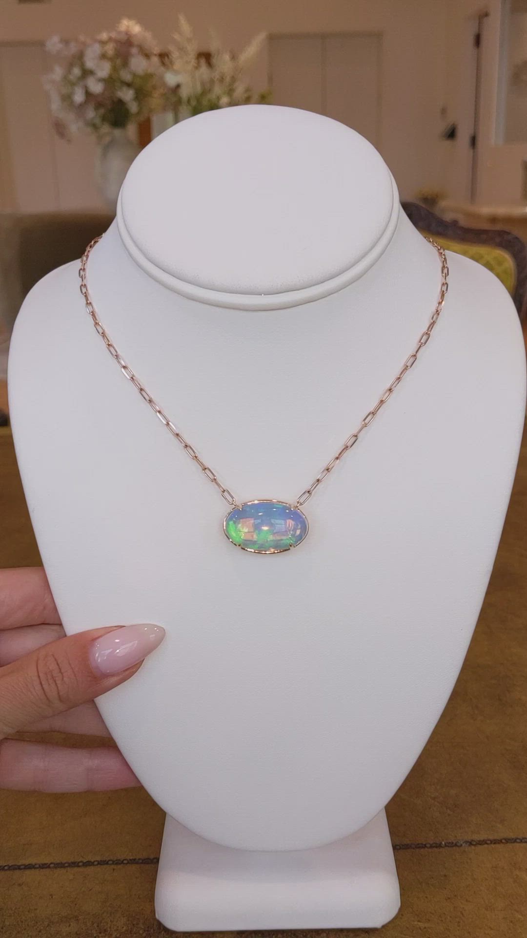 14.45 Ct. Opal Antique Style Necklace, 14K Rose Gold Size Video