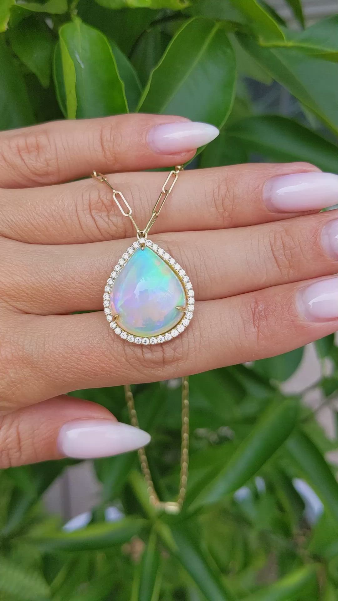 9.00 Ct. Opal Natural Diamond Pave Pendant, 18K Yellow Gold Size Video