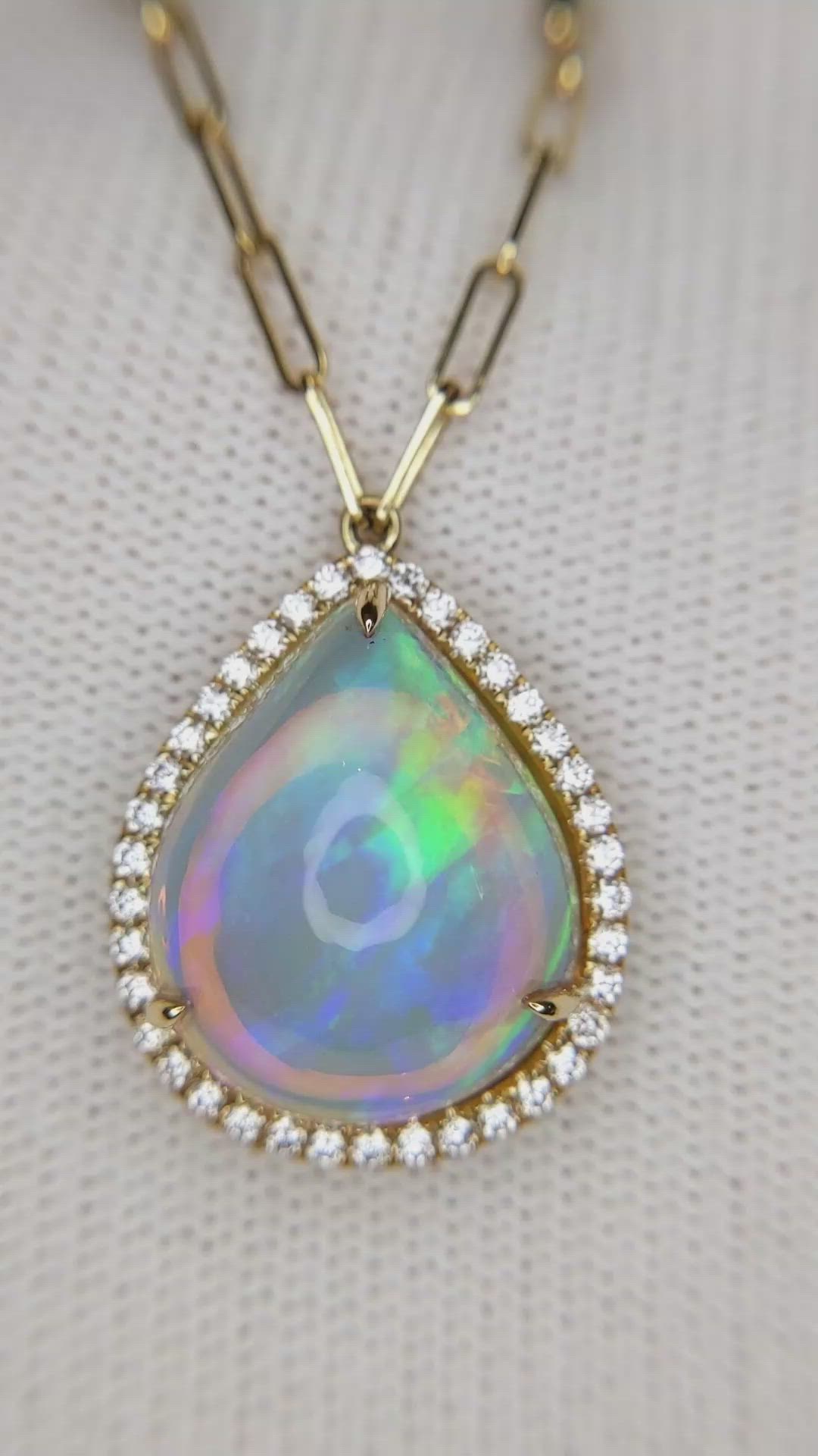 9.00 Ct. Opal Natural Diamond Pave Pendant, 18K Yellow Gold Size Video