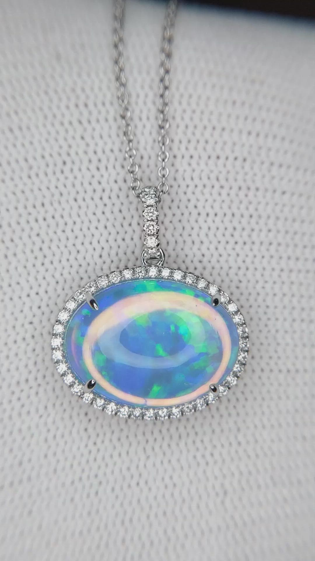 5.83 Ct. Opal Natural Diamond Pave Pendant, 14K White Gold Size Video