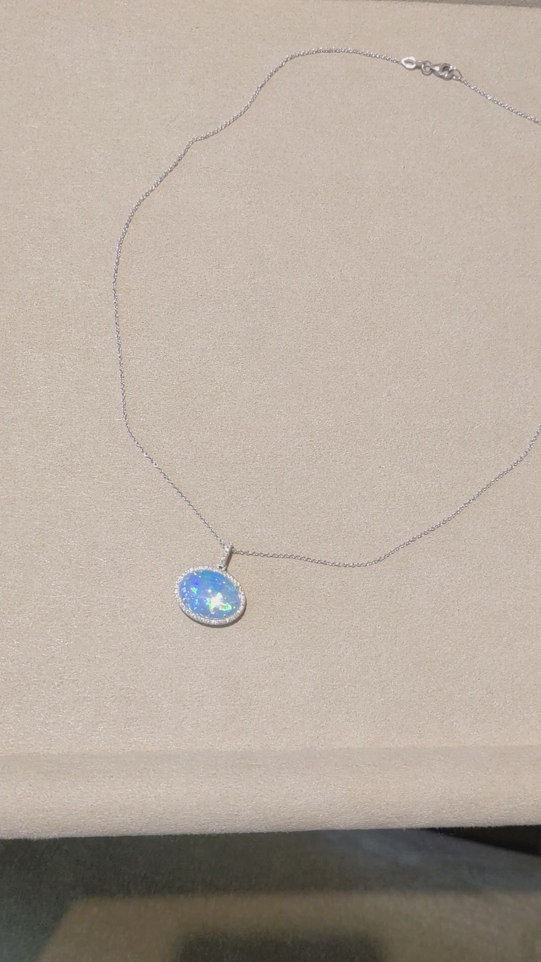5.83 Ct. Opal Natural Diamond Pave Pendant, 14K White Gold Size Video