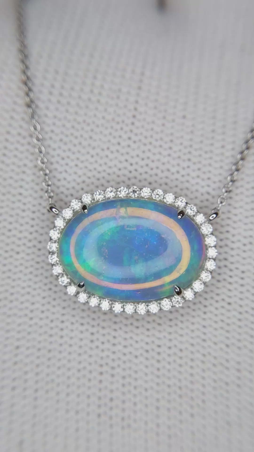 8.11 Ct. Opal Natural Diamond Pave Necklace, 14K White Gold Size Video