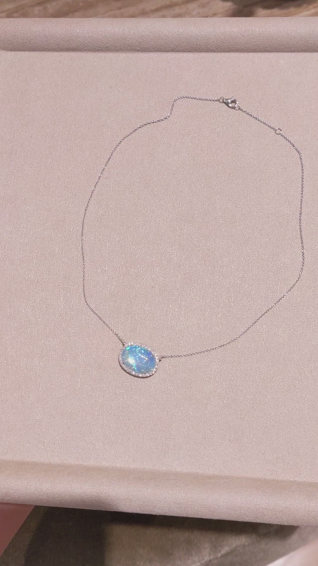 8.11 Ct. Opal Natural Diamond Pave Necklace, 14K White Gold Size Video