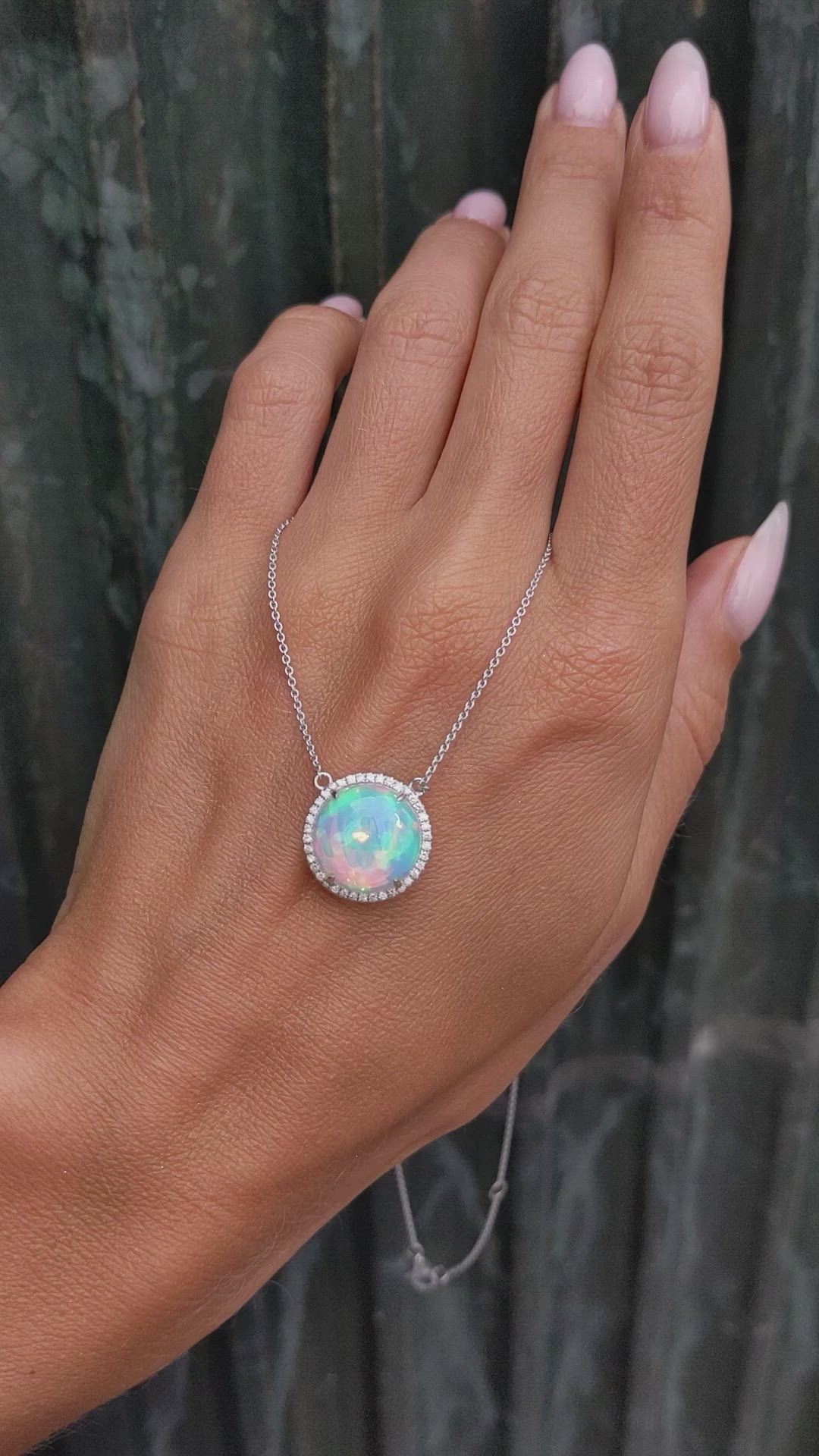 4.81 Ct. Opal Natural Diamond Pave Necklace, 14K White Gold Size Video